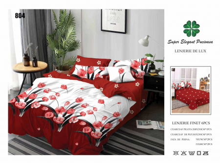 Cearceaf normal - Lenjerii De Pat Din Finet 6 Piese - Lalele Rosii