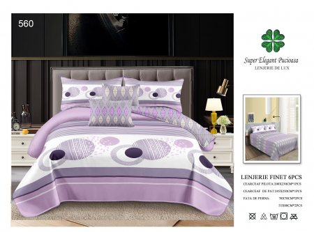 Cearceaf normal - Lenjerii De Pat Din Finet 6 Piese - Lila Abstract