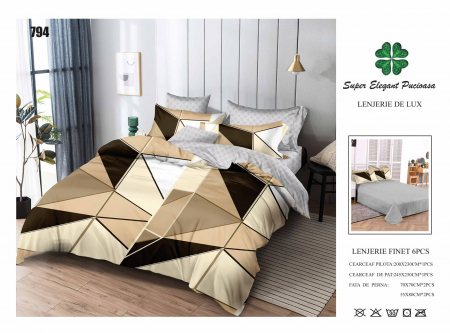 Bumbac Tip Finet 6 Piese - Lenjerii De Pat Din Finet 6 Piese - Maro Abstract