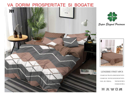 Cearceaf normal - Lenjerii De Pat Din Finet 6 Piese - Maro, Gri Si Alb