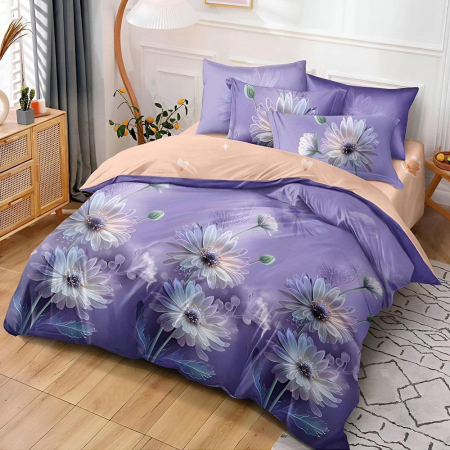 LENJERII DE PAT - Lenjerii De Pat Din Finet 6 Piese - Mov Cu Flori