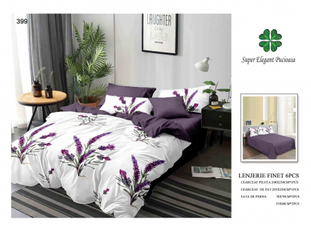 Bumbac Tip Finet 6 Piese - Lenjerii De Pat Din Finet 6 Piese - Mov Cu Flori