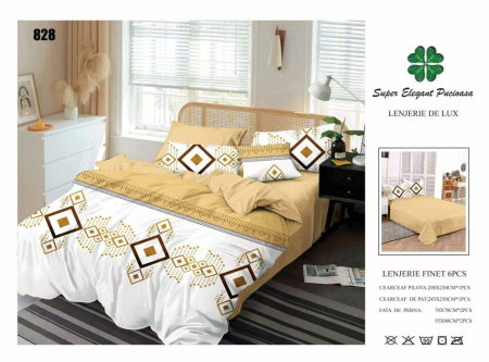 Cearceaf normal - Lenjerii De Pat Din Finet 6 Piese - Mustar Cu Romburi