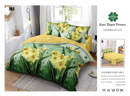 Cearceaf normal - Lenjerii De Pat Din Finet 6 Piese - Narcise Galbene