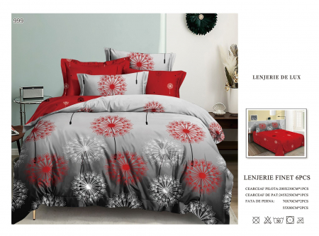 Cearceaf normal - Lenjerii De Pat Din Finet 6 Piese - Gri/Rosu