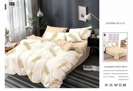 Bumbac Tip Finet 6 Piese - Lenjerii De Pat Din Finet 6 Piese - Pene Galbene