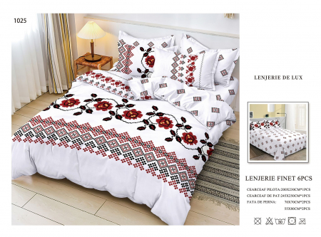 Cearceaf normal - Lenjerii De Pat Din Finet 6 Piese - Motiv Traditional