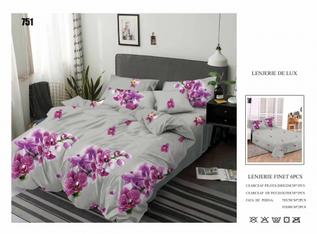 Bumbac Tip Finet 6 Piese - Lenjerii De Pat Din Finet 6 Piese - Gri Orhidee