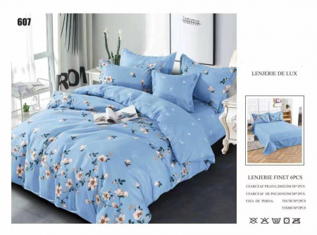 Cearceaf normal - Lenjerii De Pat Din Finet 6 Piese - Bleu Floral
