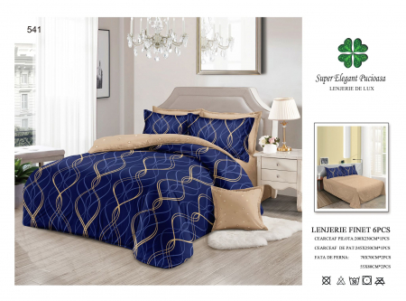 Bumbac Tip Finet 6 Piese - Lenjerii De Pat Din Finet 6 Piese - Royal Blue Waves