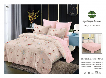 Cearceaf normal - Lenjerii De Pat Din Finet 6 Piese - Roz Cu Floricele Mici