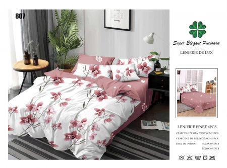 Bumbac Tip Finet 6 Piese - Lenjerii De Pat Din Finet 6 Piese - Roz Magnolie
