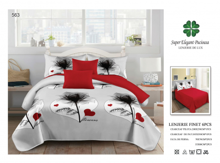 Bumbac Tip Finet 6 Piese - Lenjerii De Pat Din Finet 6 Piese - Trandafiri Organza