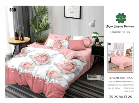 Bumbac Tip Finet 6 Piese - Lenjerii De Pat Din Finet 6 Piese - Trandafiri Pictati