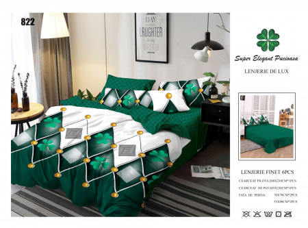 Bumbac Tip Finet 6 Piese - Lenjerii De Pat Din Finet 6 Piese - Trifoi Norocos Verde