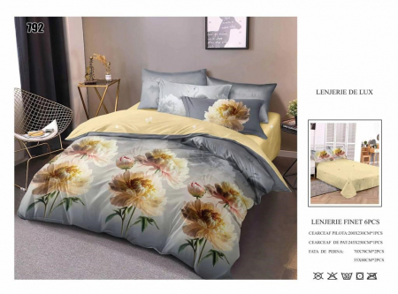 Bumbac Tip Finet 6 Piese - Lenjerii De Pat Din Finet 6 Piese - Flori Galbene