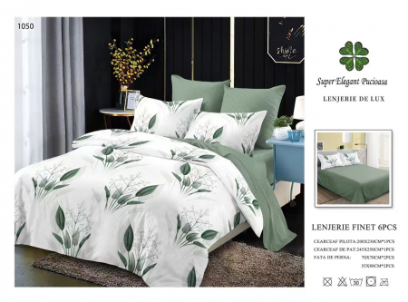 Cearceaf normal - Lenjerii De Pat Din Finet 6 Piese - Verde Frunze