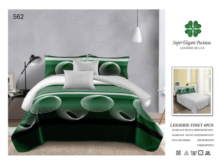 Bumbac Tip Finet 6 Piese - Lenjerii De Pat Din Finet 6 Piese - Verde Linii