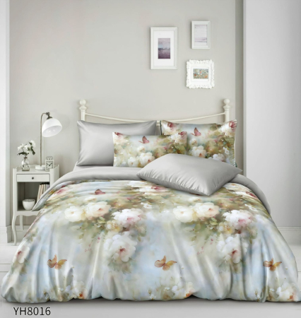 Lenjerii Satin Premium - Lenjerii De Pat Din Satin Premium 4 Piese Cu Elastic - Gri Cu Flori