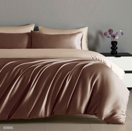 Lenjerii Satin Premium - Lenjerii De Pat Din Satin Premium Cu Elastic - Maro Deschis