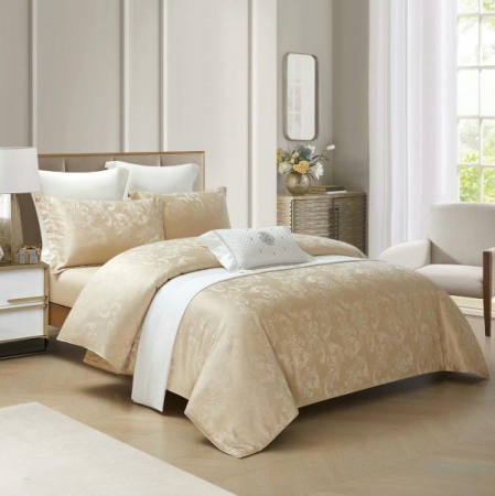 Lenjerii Satin Premium - Lenjerii De Pat Din Satin Premium Cu Model Cu Elastic - Crem Unt