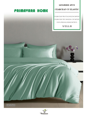 Lenjerii Satin Premium - Lenjerii De Pat Din Satin Premium Cu Elastic - Verde Menta