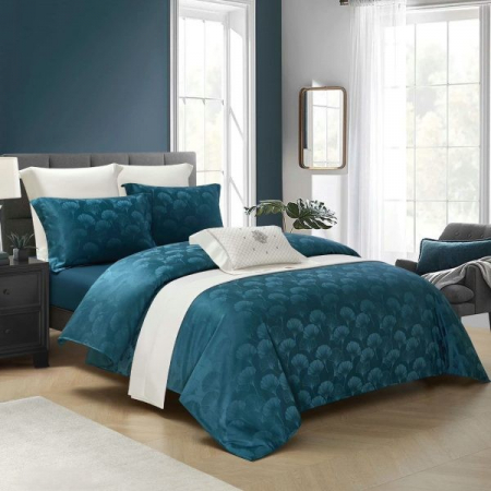 Lenjerii Satin Premium - Lenjerii De Pat Din Satin Premium Cu Model Cu Elastic - Bleumarin