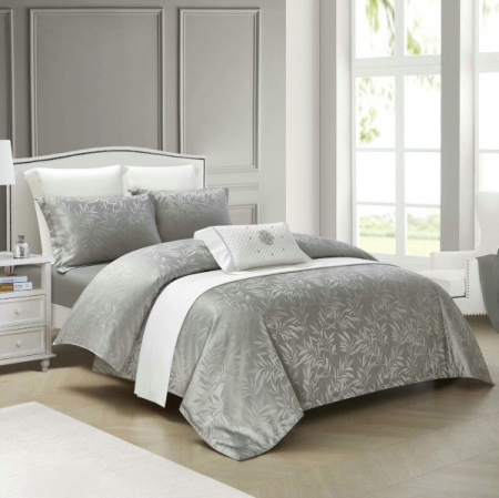 Lenjerii Satin Premium - Lenjerii De Pat Din Satin Premium Cu Model Cu Elastic - Gri Deschis