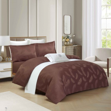 Lenjerii Satin Premium - Lenjerii De Pat Din Satin Premium Cu Model Cu Elastic - Maro