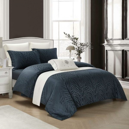 Lenjerii Satin Premium - Lenjerii De Pat Din Satin Premium Cu Model Cu Elastic - Albastru