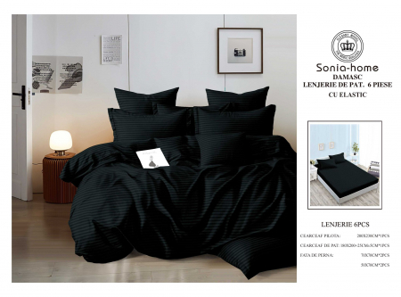 Bumbac Tip Damasc - Lenjerii Din Bumbac Tip Damasc Cu Elastic - Negru
