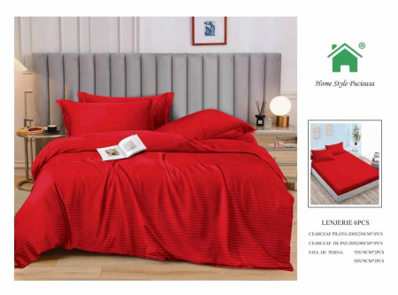 Bumbac Tip Damasc - Lenjerii Din Finet Tip Damasc Cu Elastic - Rosu