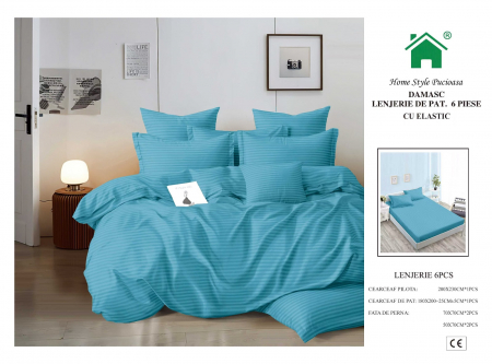 Bumbac Tip Damasc - Lenjerii Din Finet Tip Damasc Cu Elastic - Bleu