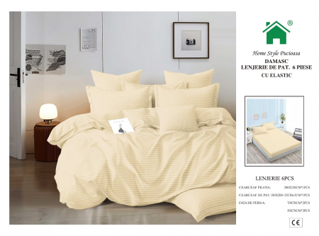 Bumbac Tip Damasc - Lenjerii Din Finet Tip Damasc Cu Elastic - Crem