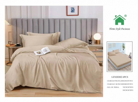Bumbac Tip Damasc - Lenjerii Din Finet Tip Damasc Cu Elastic - Bej