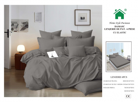 Bumbac Tip Damasc - Lenjerii Din Finet Tip Damasc Cu Elastic - Gri