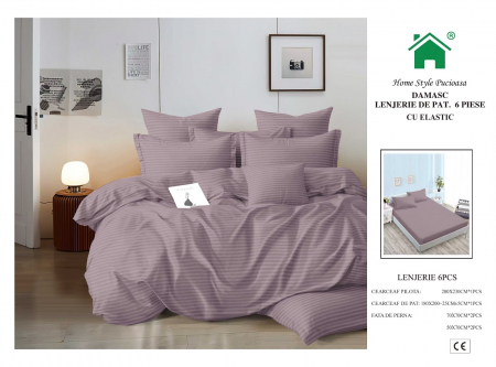 Bumbac Tip Damasc - Lenjerii Din Finet Tip Damasc Cu Elastic - Mov Lavanda
