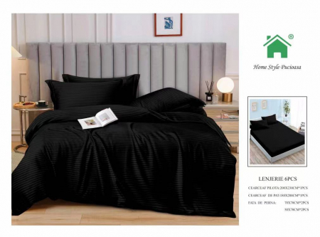 Bumbac Tip Damasc - Lenjerii Din Finet Tip Damasc Cu Elastic - Negru