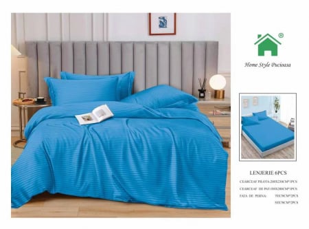 Bumbac Tip Damasc - Lenjerii Din Finet Tip Damasc Cu Elastic - Albastru Azur