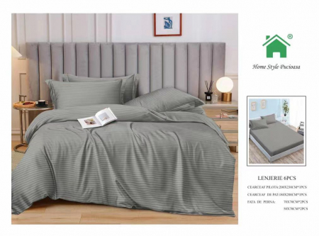 Bumbac Tip Damasc - Lenjerii Din Finet Tip Damasc Cu Elastic - Gri