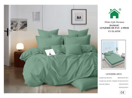 Bumbac Tip Damasc - Lenjerii Din Finet Tip Damasc Cu Elastic - Verde Masliniu