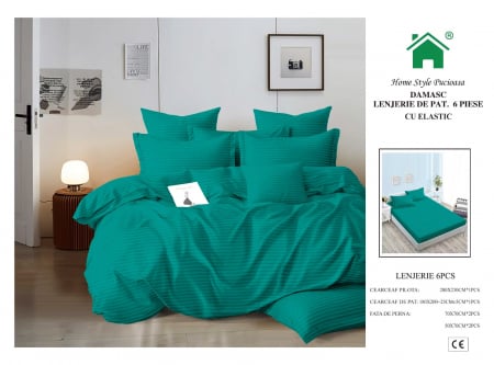 Bumbac Tip Damasc - Lenjerii Din Finet Tip Damasc Cu Elastic - Verde Smarald
