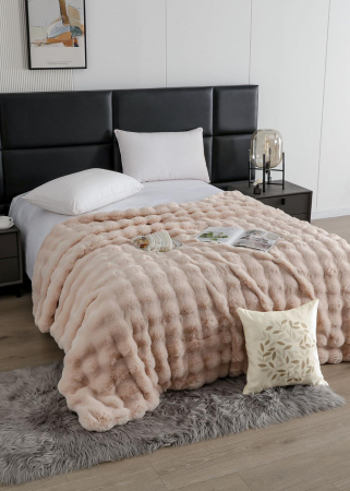 Paturi Cocolino Premium - Patura Blanita Artificiala Rabbit Cu Fermoar - Bej Roze