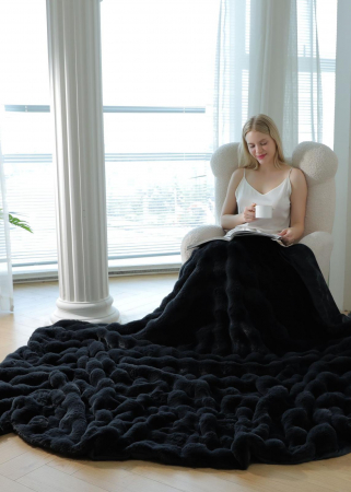 Patura Blanita Artificiala Rabbit Cu Fermoar - Negru [2]