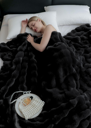 Patura Blanita Artificiala Rabbit Cu Fermoar - Negru [3]