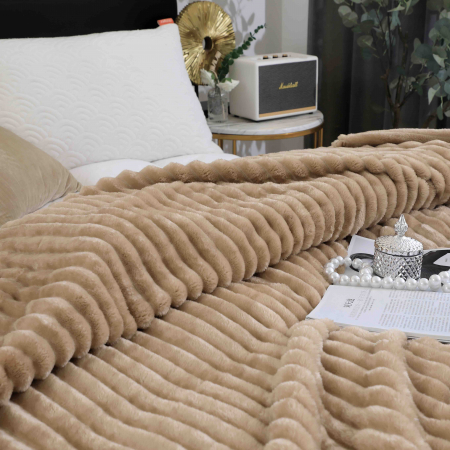 PĂTURI - Patura Cocolino Cu Dungi Grosime Medie - Maro Deschis