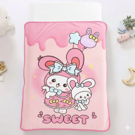 Paturi Cocolino Pentru Copii - Patura Cocolino 1 Persoana 100x140cm Pentru Copii - Iepurasul Cu Fundita Roz