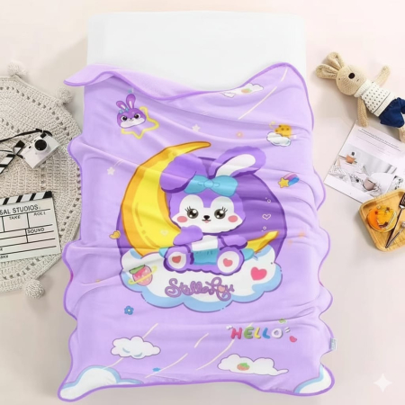 Paturi Cocolino Pentru Copii - Patura Cocolino 1 Persoana 100x140cm Pentru Copii - Iepurasul Visător Fundal Lila