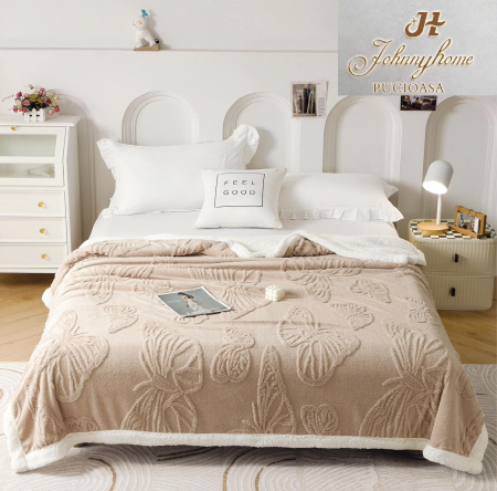 PĂTURI - Patura Cocolino Blanita Alba Fluturi 3D - Bej Deschis