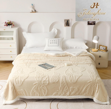 PĂTURI - Patura Cocolino Blanita Alba Fluturi 3D - Crem